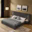 Structure de lit tapissier grand format en chenille avec design plissé, table de chevet intégrée et lampe réglable-448900239-448900233