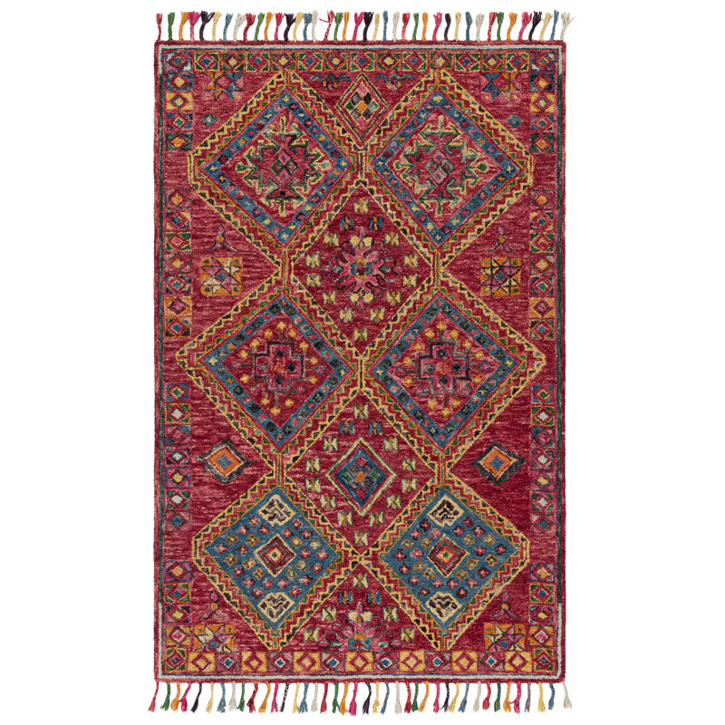 Oriental Hand Tufted Wool/Cotton Area Rug in Pink/Turquoise/Brown/Yellow, Rectangle 5' x 8'