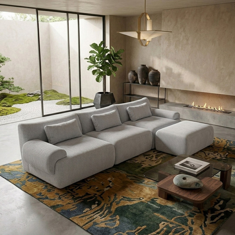 Canapé Seectional, canapé de salon 126 po avec méridienne mobile, canapé modulaire Cloud, sans assemblage, gris, Tissu gris