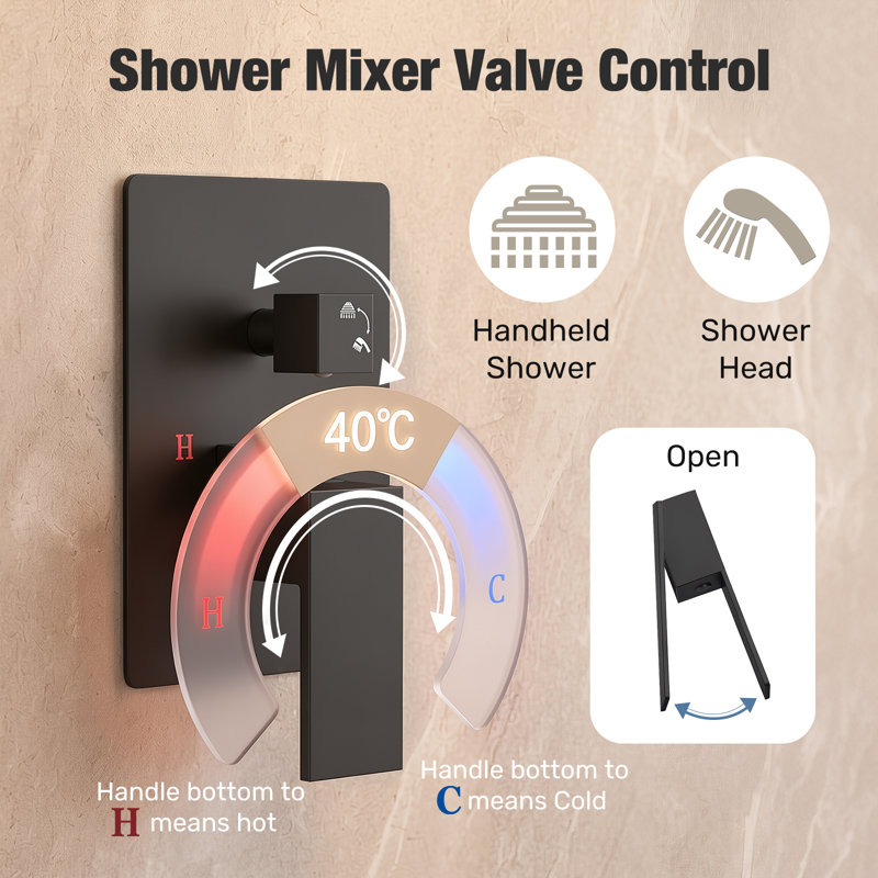 Wall Mounted Shower System with 12-Inch Raincan Shower Head and Handheld Shower Combo, Black, 12 in