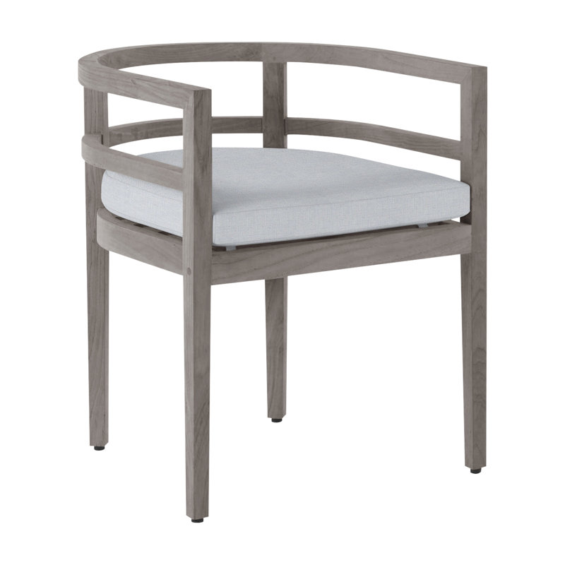 Chaise avec accoudoirs d'extérieur en teck Santa Barbara, Pas de soudure, Lin chambray, Teck huître