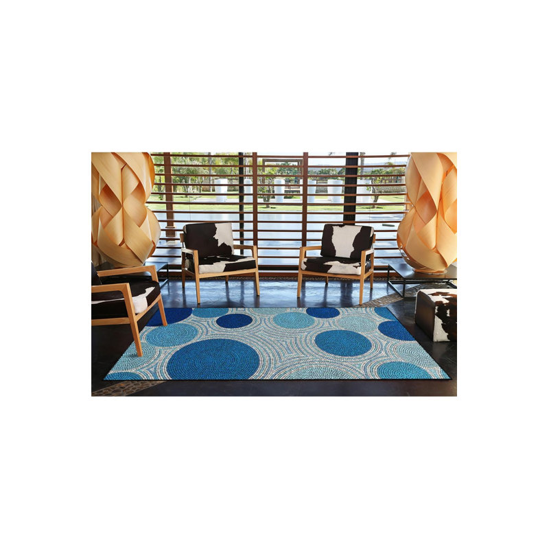 Tapis rond lavable moderne à motif tissé bleu clair, Sous-tapis rond 3 pi 3 po inclus
