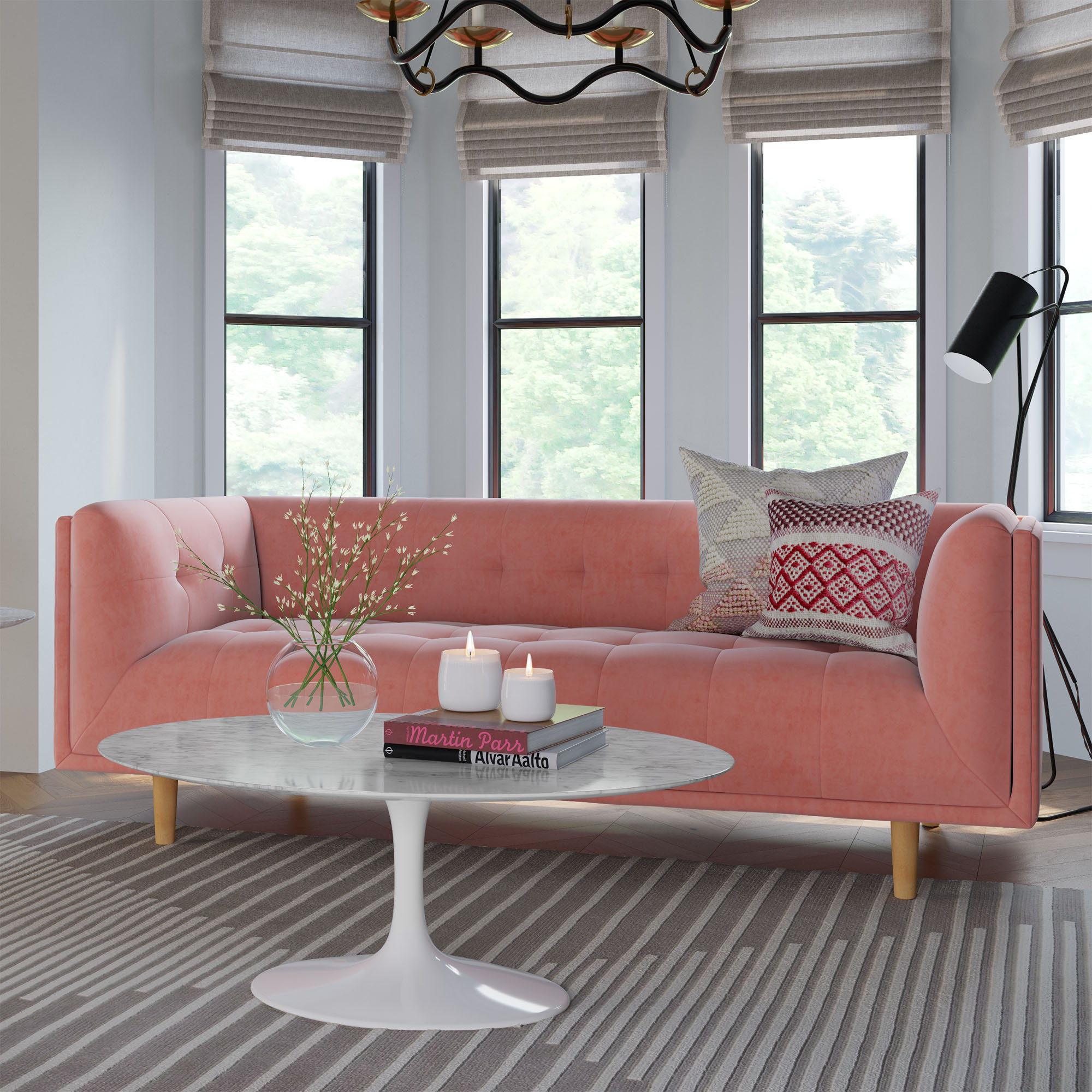 George 82'' Upholstered Sofa, Blush Velvet
