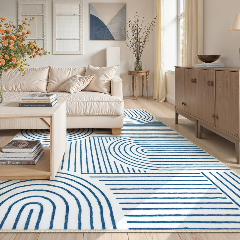 Abstract Washable Area Rug Soft Bedroom Rug for Living Room Ultra-Thin Non Slip Office Carpet, Rectangle 4' x 6'