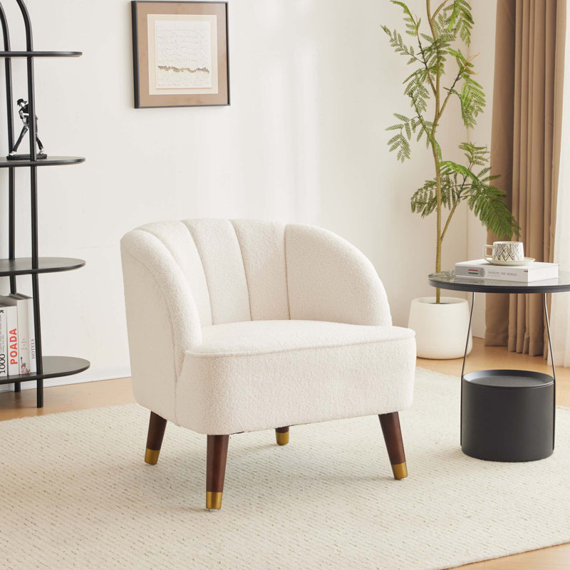 Fauteuil d'appoint rembourré avec pieds en bois, Boucle blanc