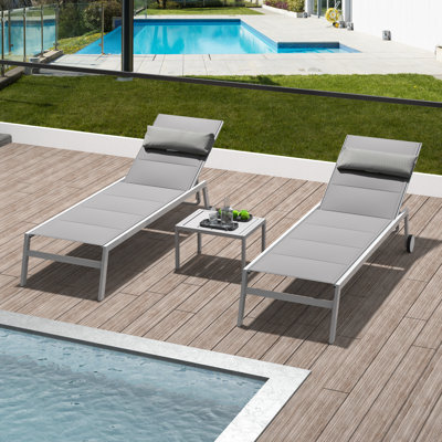 Silken Outdoor Metal Chaise Lounge with Table by Ebern Designs