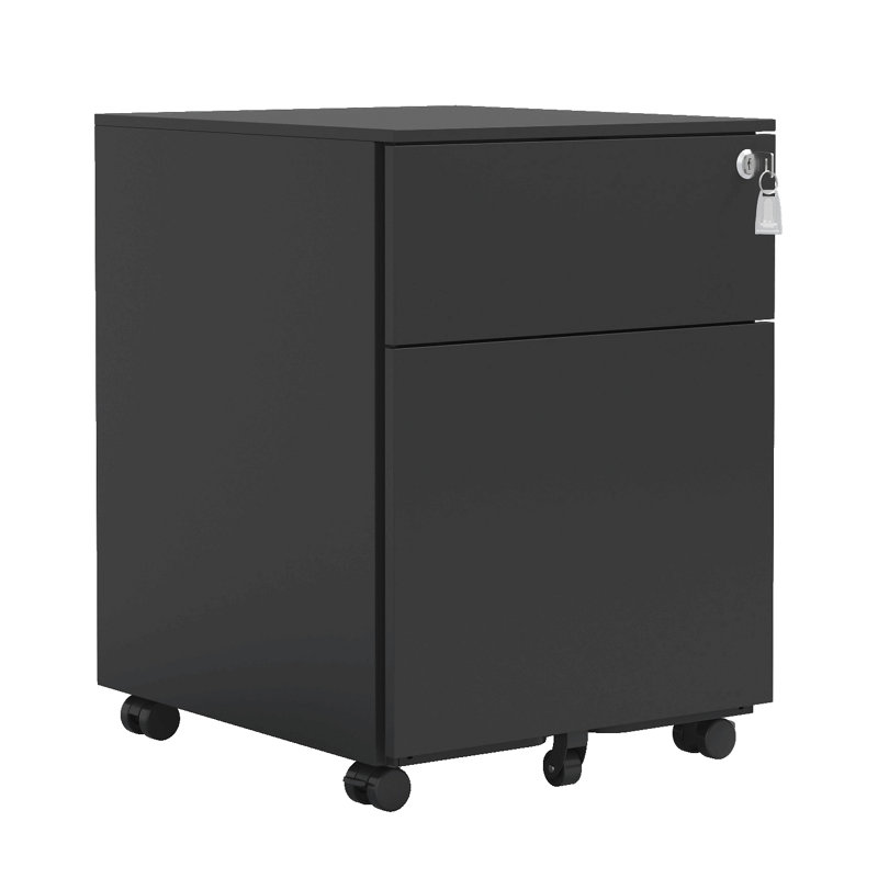 2 Drawer Mobile File Cabinet With Lock Steel File Cabinet For Legal/Letter/A4/F4 Size, Fully Assembled Except For Wheels, Home/ Office Design, Black