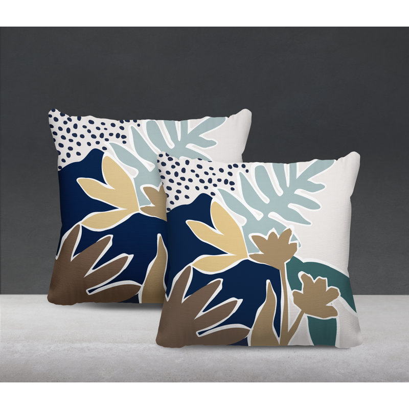 Jeté carré en polyester / mélange de polyester intérieur / extérieur, L 19 po x H 19 po, Émeraude / bleu marine / beige