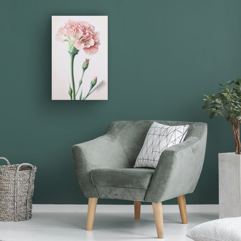 Œuvre bolognaise, rose poudre Inco, œillets, H 32 po x l 22 po