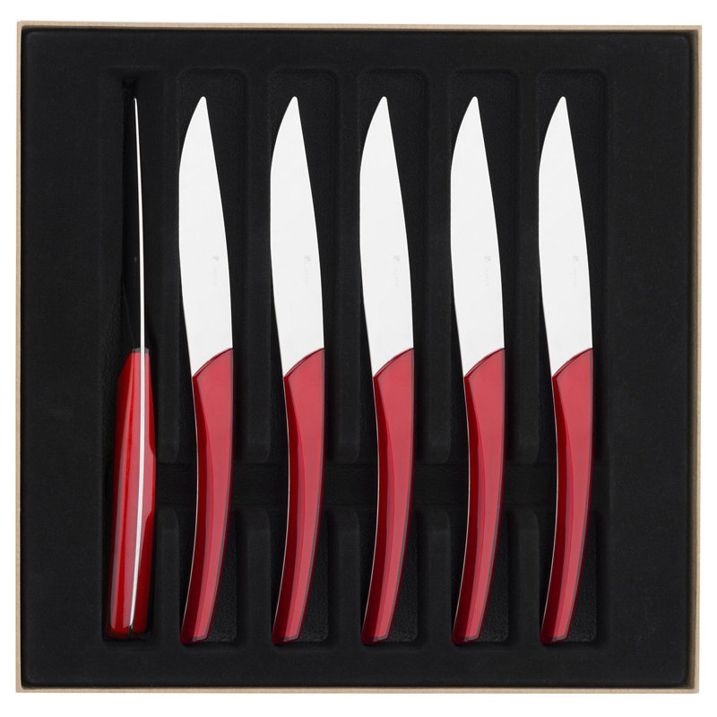 Coffret cadeau de 6 couteaux à steak dentelés Quartz Miroir Rouge