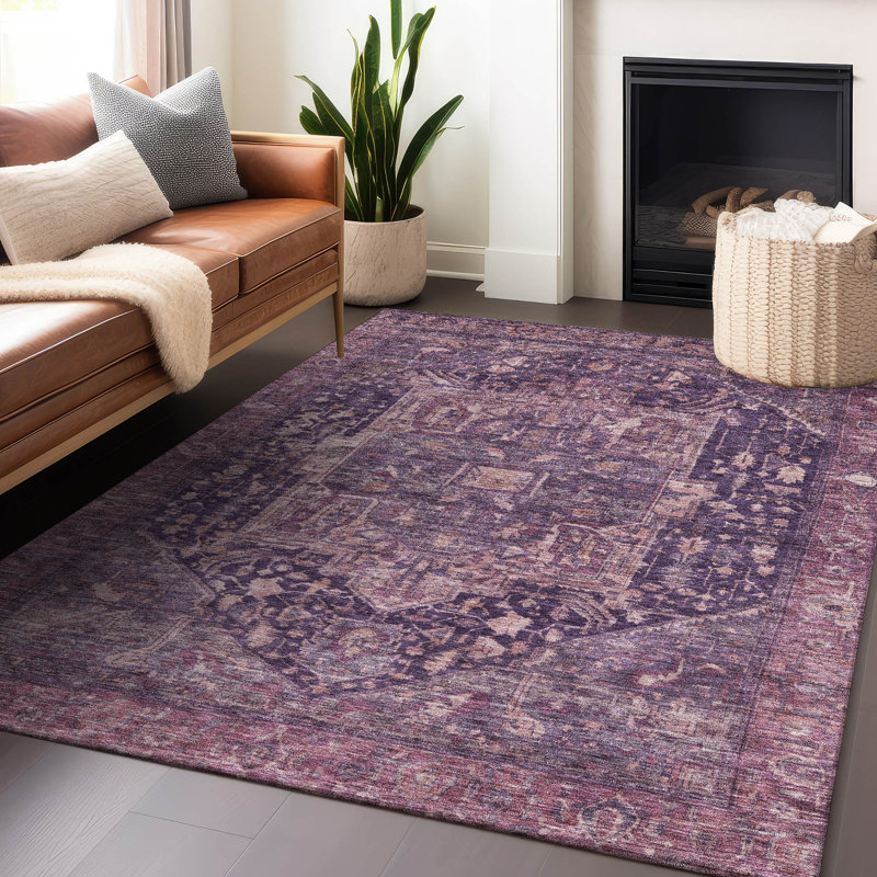 Machine Washable Indoor/Outdoor Claudian ACN1240 Eggplant Rug, Rectangle 8' x 10'