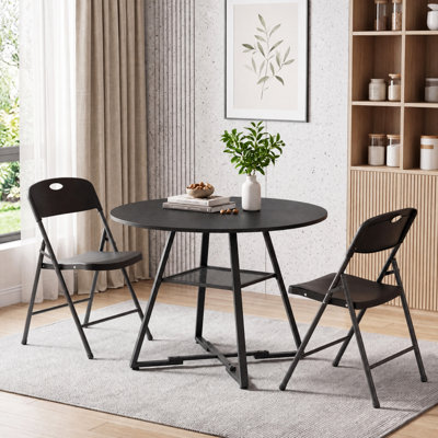 Space-Saving Dining Room Set With Foldable Upholstered Chairs And Round Dining Table