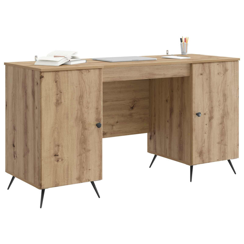  Desk With Shelf With Storage With Door Engineered Wood Furniture Set, Artisan Oak