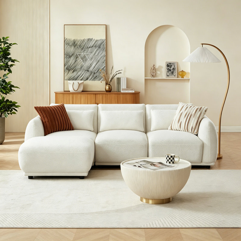  Canapé modulaire 4 pièces Boucle, canapé de salon en L, Blanc