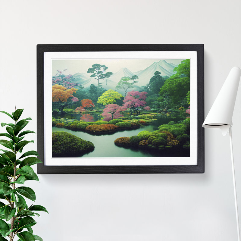 Japanese Garden - Single Picture Frame Print, 46cm H x 64cm W x 2cm D, Black
