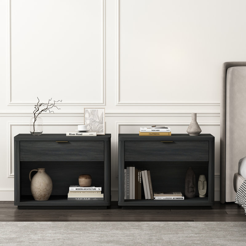 Ringwald 32 Nightstand 2.0 with Full Extension Drawers, Charcoal Gray, Individual