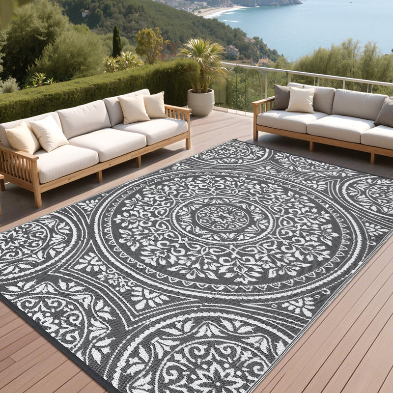 Outdoor Rugs Reversible Waterproof Outdoor Area Rug UV mark Resistant Patio Rug Durable Garden Mat for Porch Deck, Gray