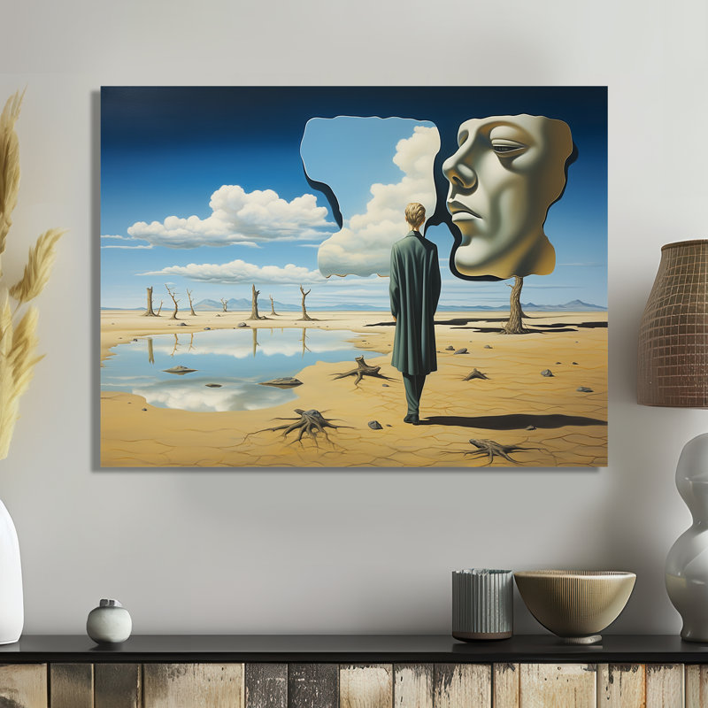 La face de la terre - art mural surréalisme, Métal métal, H 20 po x l 12 po x P 1 po