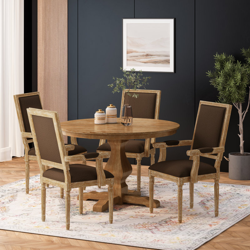 4 - Person Pedestal Dining Set, Natural, Natural, Natural/Beige