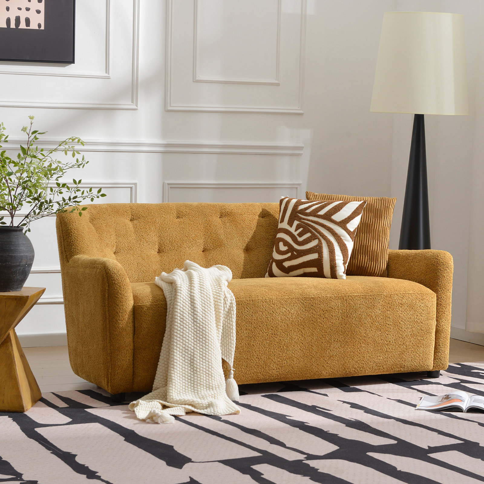 Fae 66" Loveseat, Golden Ochre Textured Chenille