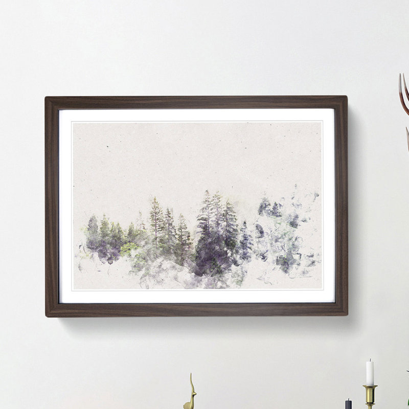 Pine Tree Forest in the Fog - Picture Frame Painting Print, Walnut Framed, 62cm H x 87cm W x 2cm D