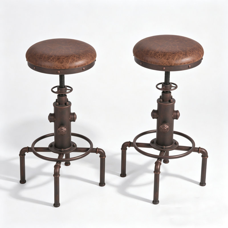 Set Of 2, 24Inch-29.9Inch Adjustable Height Industrial Swivel Sofa Pu Seat Indoor-Outdoor Use Chic Dining Bistro Cafe Side Barstool Bar Chair Coffee Chair Kitchen Counter Stool,Antique Copper
