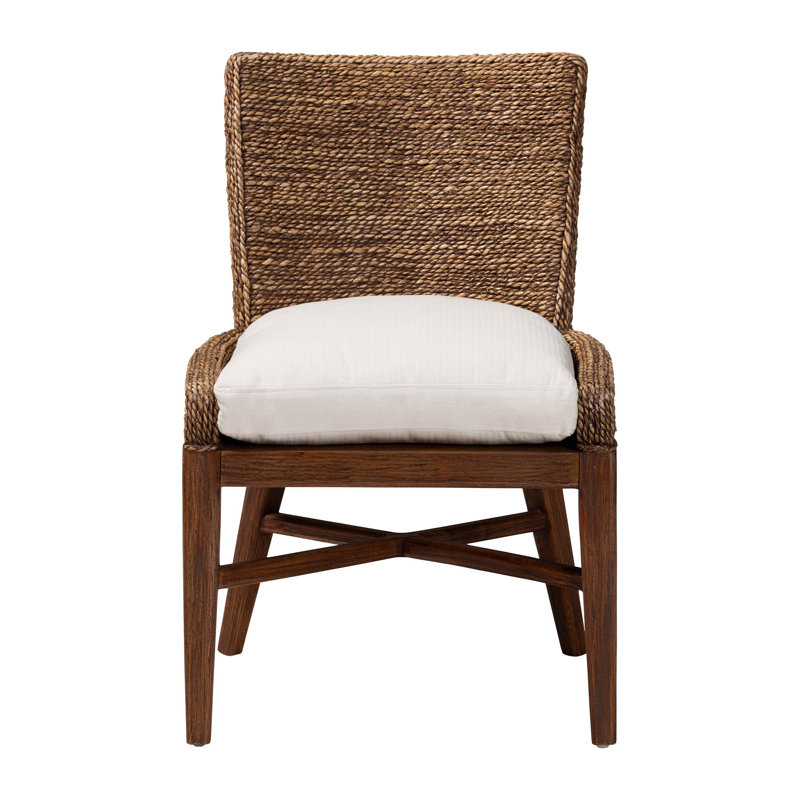 Bali & Pari Ridley Seagrass Dining Chair With Mahogany Wood Frame - Coastal Accent Chair With Woven Square Back And Cushioned Seat For Dining Room Or Kitchen, Brown Wash
