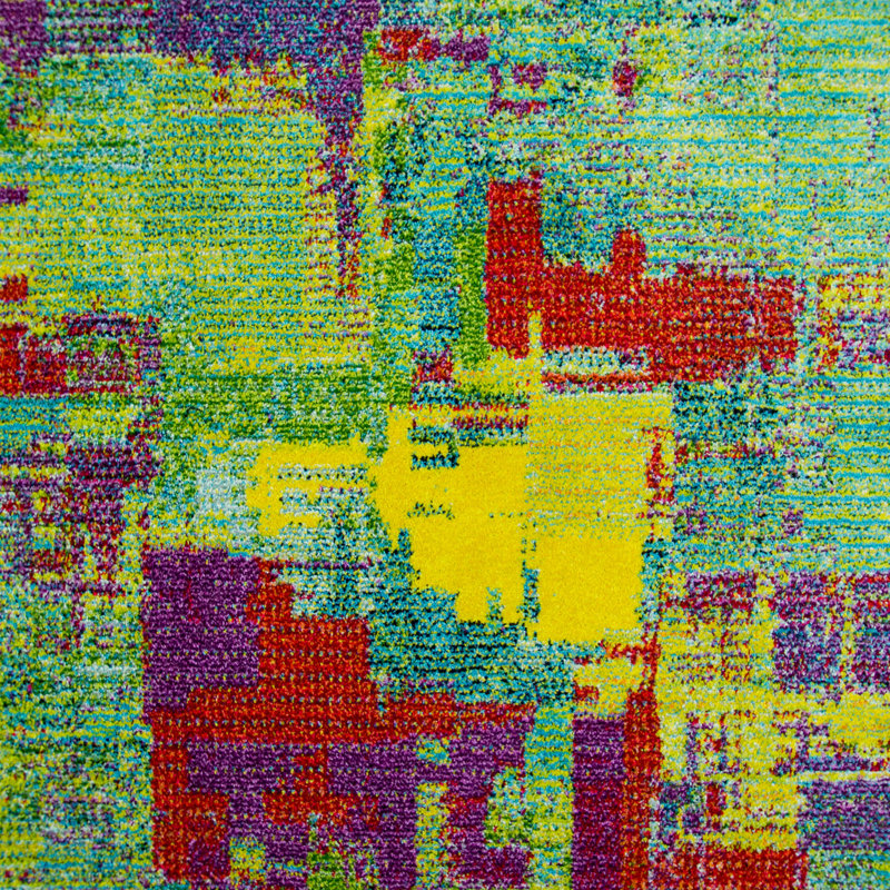 Tapis décoratif abstrait mauve/jaune/vert Enya, Rectangle 2 pi 7 po x 5 pi