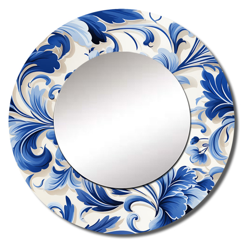 Motif victorien majestueux à volutes de cobalt - miroir unique floral, grand miroir mural Cottage, impression d'art en métal