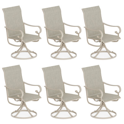 Patio Swivel Dining Chairs Set Of 6, All-weather Outdoor Swivel Rocker Chairs With High Back & Sturdy Metal Frame For Poolside, Lawn, Garden