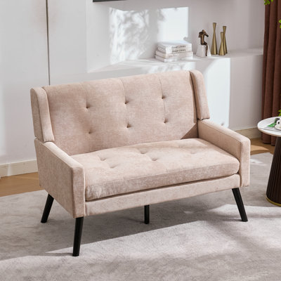 47.24" Wide Tufted Back 2-Seater Accent Chair With High-Density Foam Cushion Premium Linen/Suede Loveseat Sofa For Small Spaces