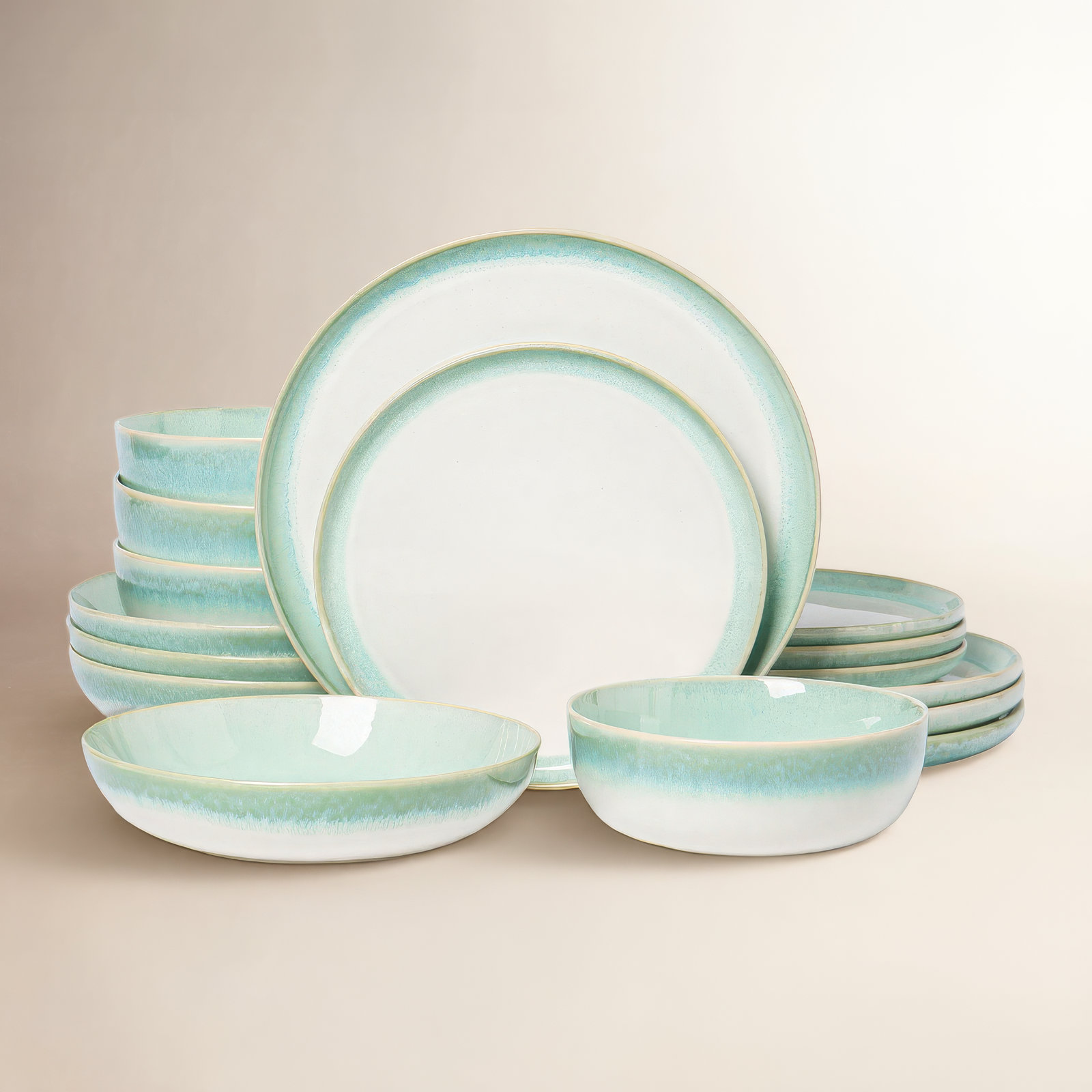 Stoneware Dinnerware Set - Service for 4, Green