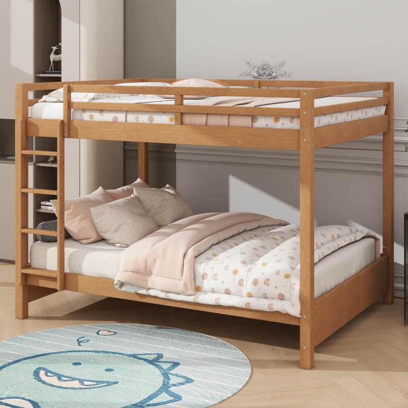 Lit superposé grand en bois avec échelle d'entrée et barrière de sécurité, Bois