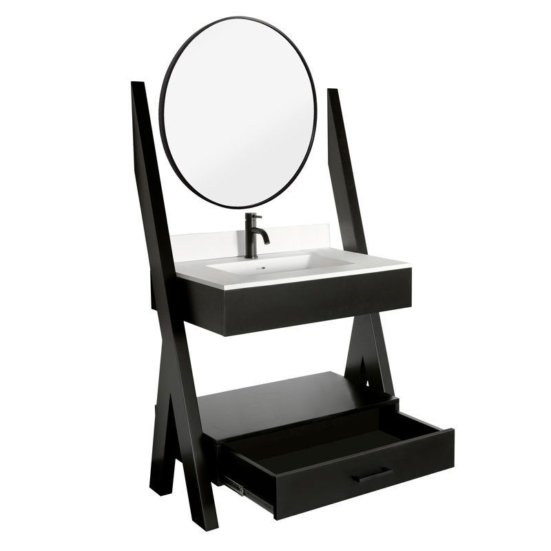 Ensemble de meuble-lavabo autoportant simple 35 po Camden en blanc avec miroir et robinet, Noir