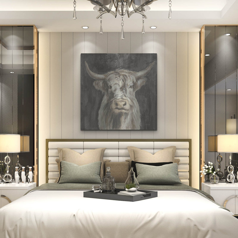 Art mural luxueux «Highland Cow On Black» par Silvia Vassileva, 36 po x 36 po, H 36 po x l 36 po