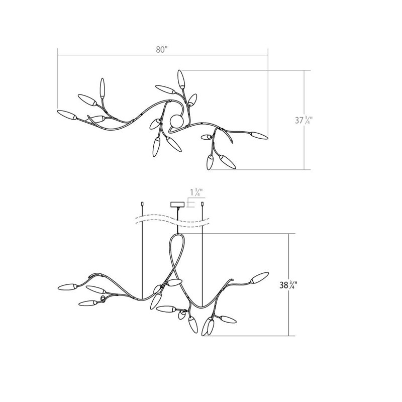 Lustre linéaire moderne à 14 lumières Vines, Bronze café