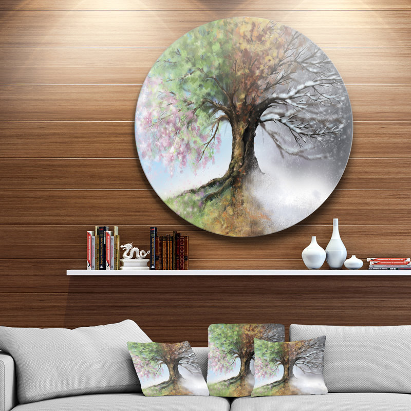 Arbre sur toile, impression de nature quatre saisons - Arbre avec quatre saisons, H 36 po x l 36 po, Impression encadrée