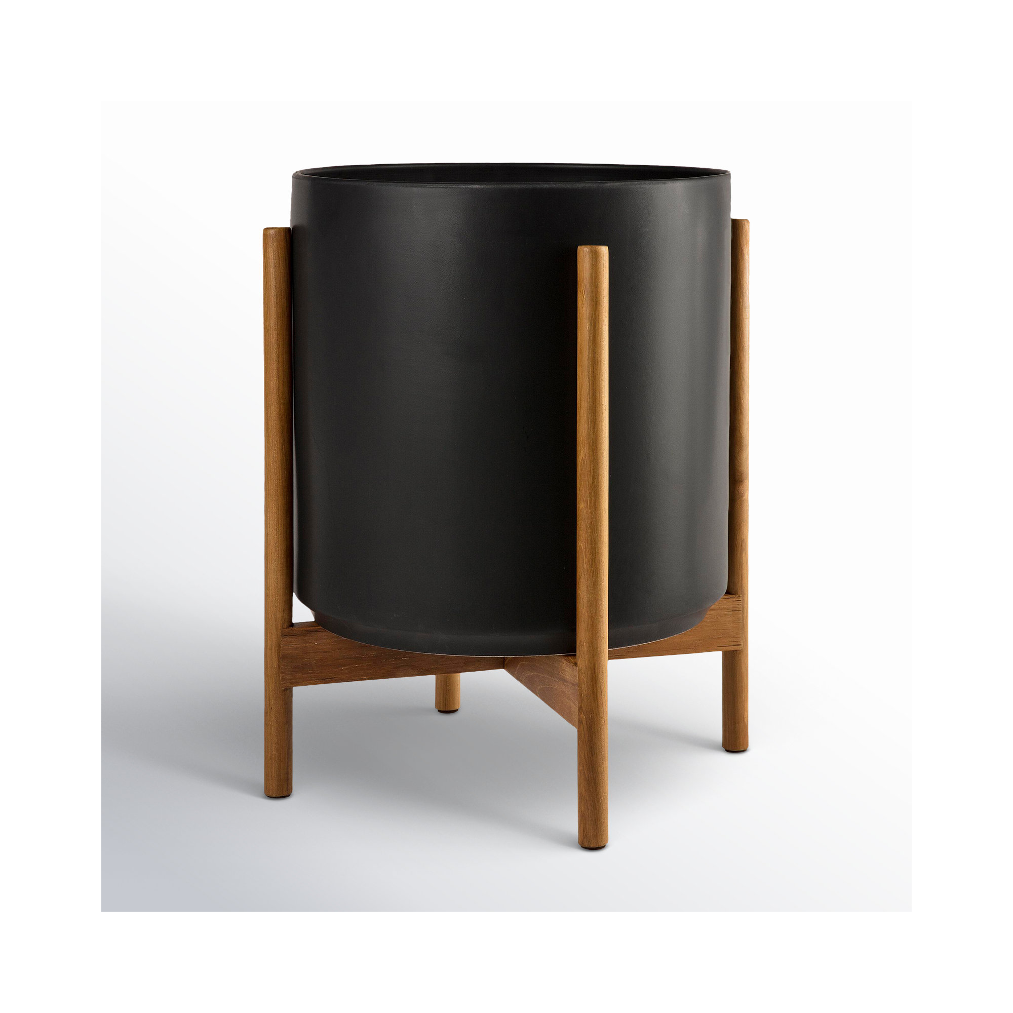 Riverside Handmade Ceramic Pot Planter, Black/Teak, 18.25" H x 12.6" W x 12.6" D