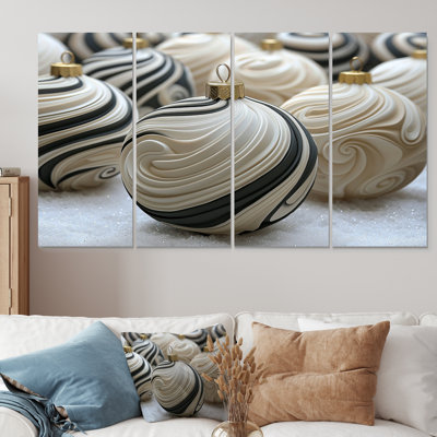 «White and Black Christmas Peppermint Swirl III», ensemble d'art sur toile de Noël