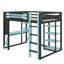 Lit mezzanine double en bois avec bureau, tablettes, prise d'alimentation et ports USB / Type-C, plus éclairage RVB-1325880681