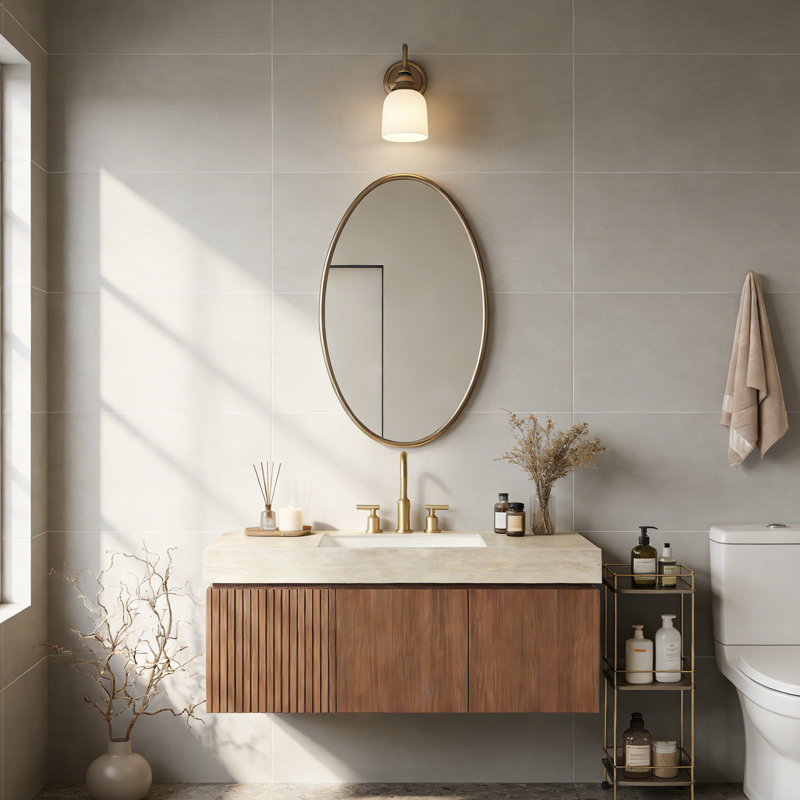 Meuble-lavabo de 48 po avec lavabo, Chêne brun, 48", Ensemble central de 4 po