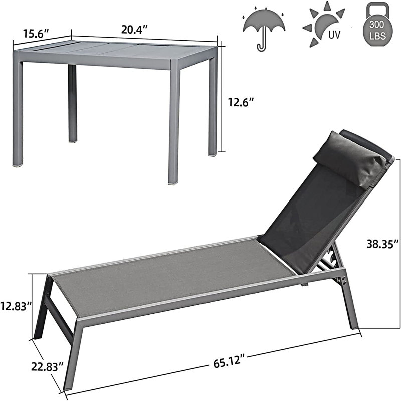 Ensemble de chaise longue de patio, Gray