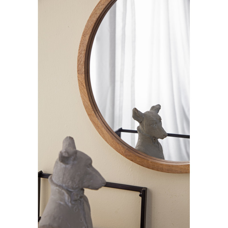 Braynt Solid Wood Round Wall Mirror, Brown, 19.7" x 19.7"