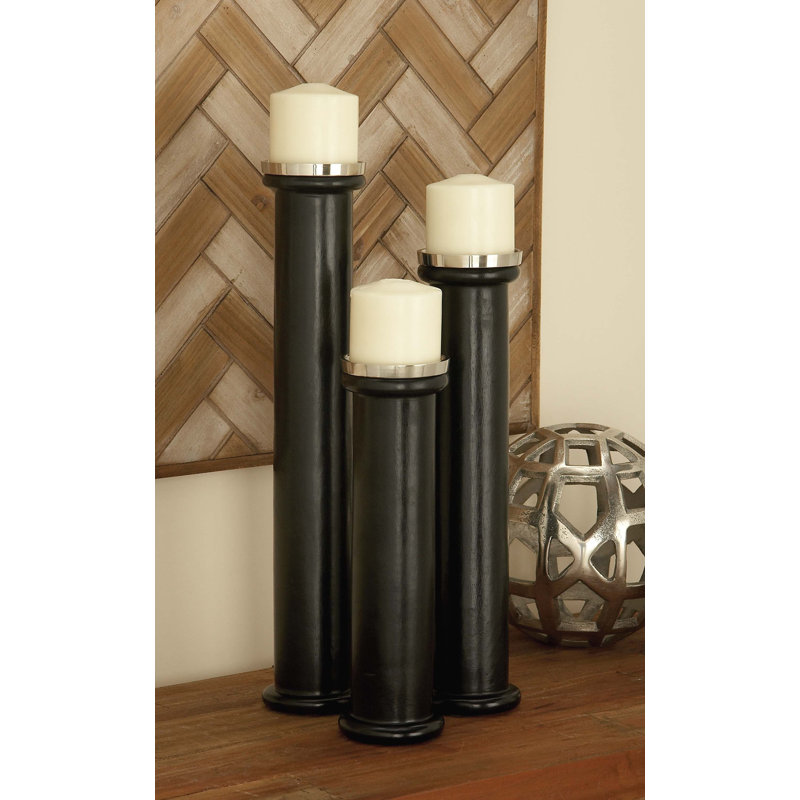 Ensemble de chandelles en bois et en métal 3 pièces, Noir mat