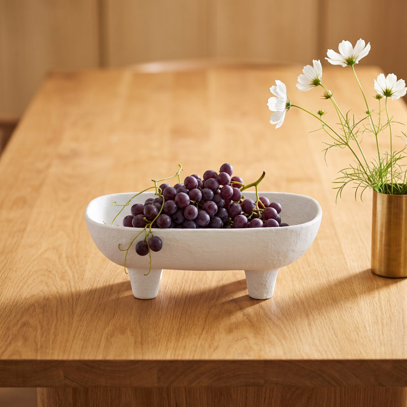 Decorative Bowl Stoneware Ceramic Modern Footed Base Casual Style for Home Office Bedroom Living Room Display or Storage Tabletop Accent Decor Accessory Piece - 4" White