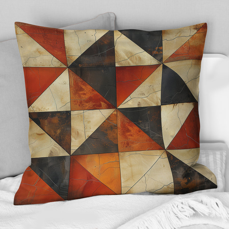 Coussin décoratif brun à imprimé géométrique III - Mid-Century, H 18 po x l 18 po