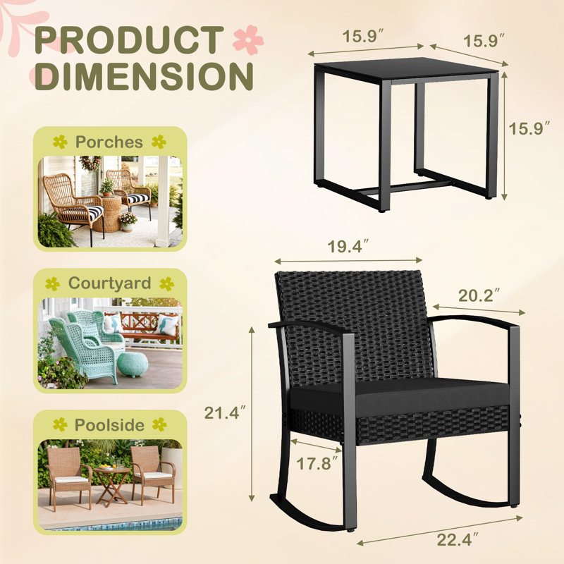 Anniah 2 - Person Patio Dining Set with Square Table , Cushions Included, Black