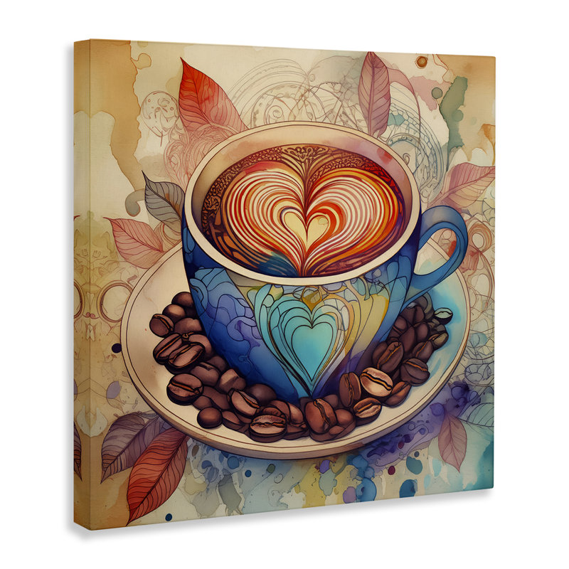 Coffee Beans & Latte Canvas Wall Art by Alina Georgescu bp-795_CN, H 17 po x l 17 po