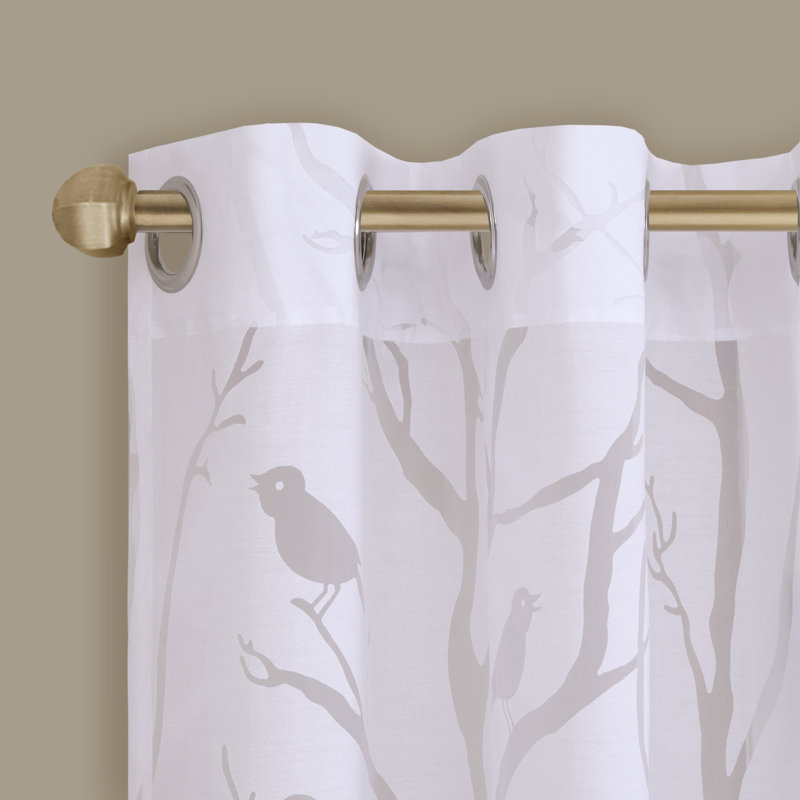 Silver Grommet Top Sheer Bird Print Window Drapes