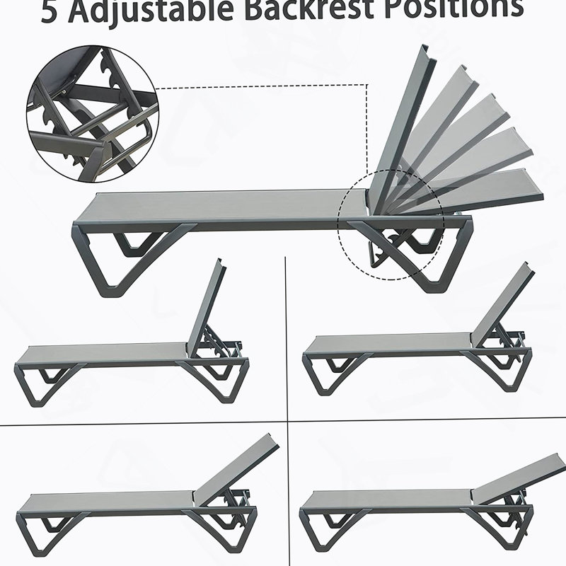 Chaise d'extérieur en polypropylène en aluminium pour patio avec dossier réglable pour bronzer, au bord de la piscine et sur le balcon